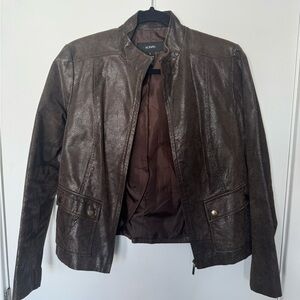 Alfani Brown Textured Leather Jacket